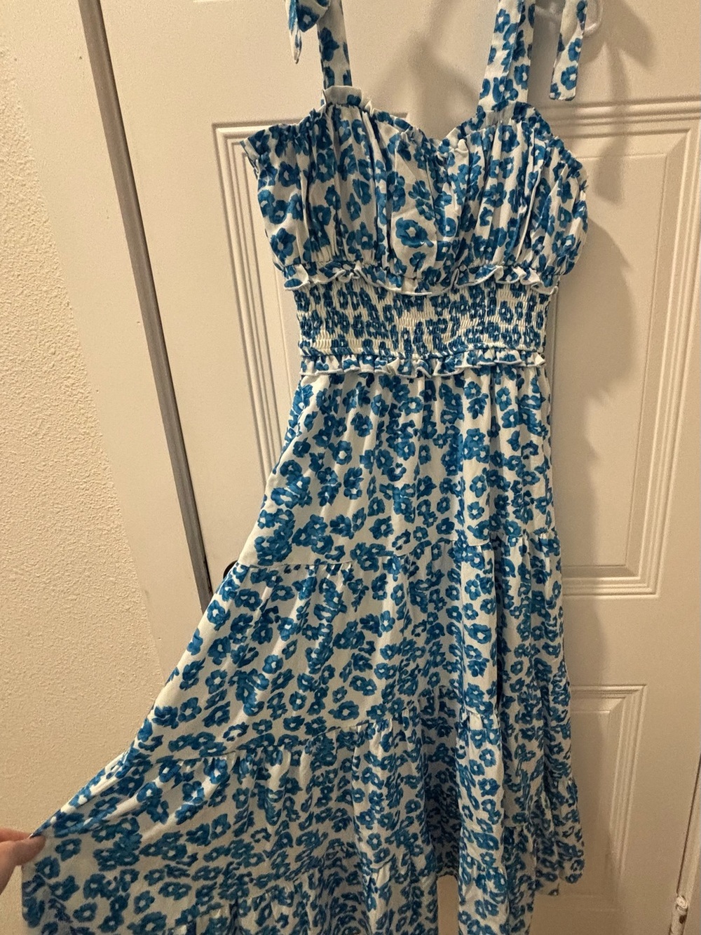 Pink Lily Blue Floral Smocked Maxi Dress